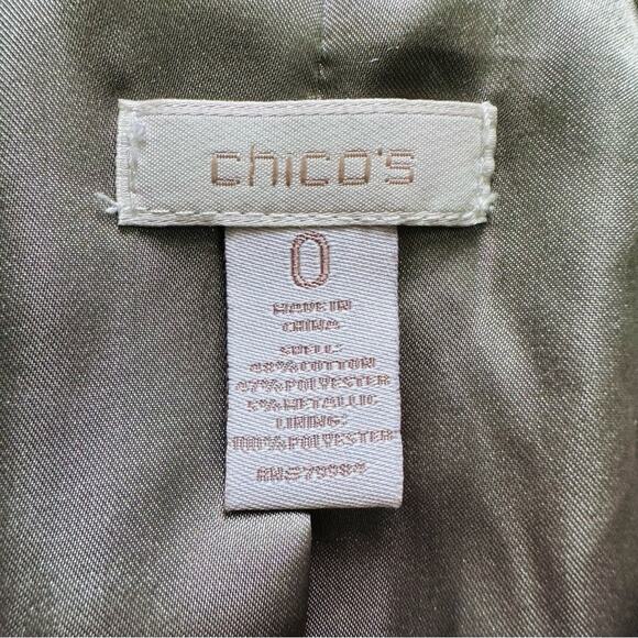 Chico’s Jacket Gray Green Metallic 3/4 Sleeve Ruffle Collar Rain Jacket Small - Picture 2 of 11